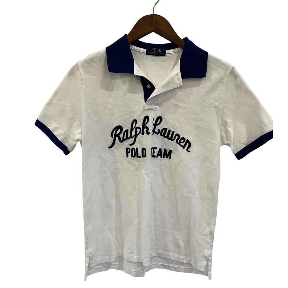 Polo Ralph Lauren Polo Team White Navy Blue Script Logo Short Sleeve Shirt - 088